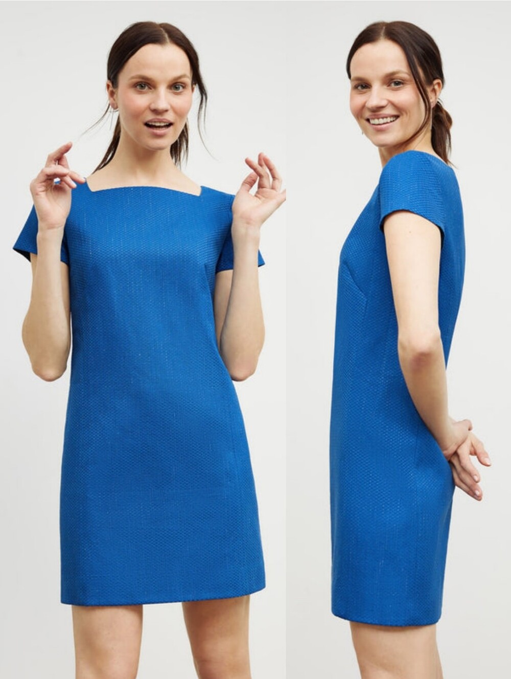 M.M. Lafleur Marie Dress Basketweave Jacquard Azure Blue Size 8